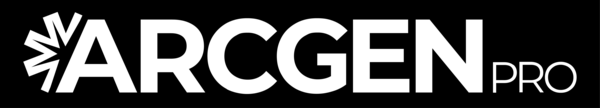 Black and white logo of the company ARCGen pro.